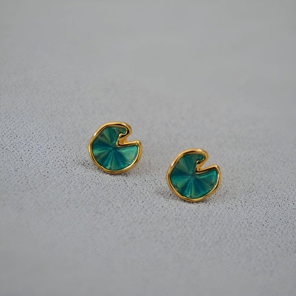 Green Lotus Leaf Summer Stud Earrings Elegant Floral Earrings for Women Jewelry