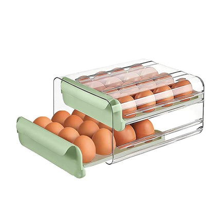 Double Layer Green Egg Storage Carton Drawer Fridge Organizer for Kitchen Use