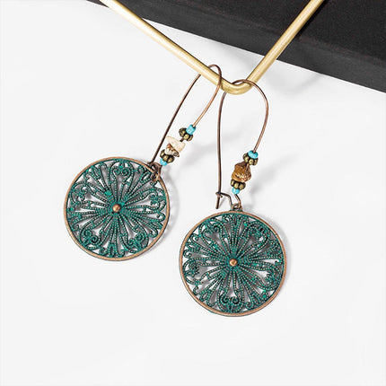 Bohemian Vintage Openwork Floral Round Earrings Elegant Jewelry Women Fashion