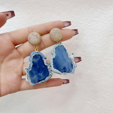 Irregular Haze Blue Earrings For Women Vintage Style Elegant Fashion Jewelry