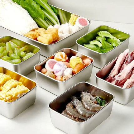 6PCS Stainless Steel Fresh-keeping Box with Sealed Lid Food Fruit Box Container
