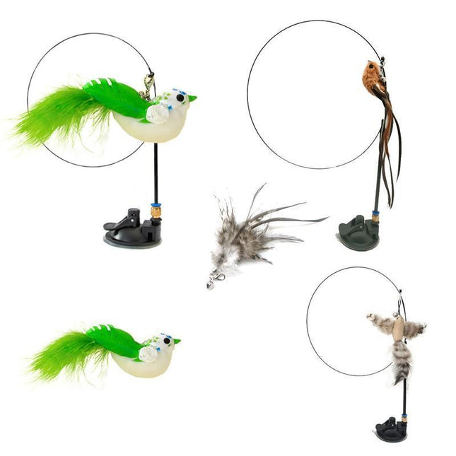 Cat Play Toy Simulation Birds Teaser Wand Interactive Stick with Suction Cup AU - Aimall