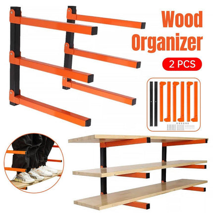 2PCS Wall Mounted Folding Storage Rack Carbon Steel Multi-Layer Organizer