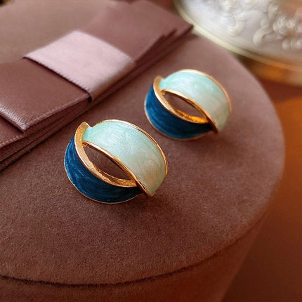 Elegant Blue Oil Drop Earrings Fashion Retro Style Jewelry Silver Needle