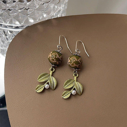 Chinese Leaf Art Earrings Vintage Style Jewelry for Women Fashion Accessory