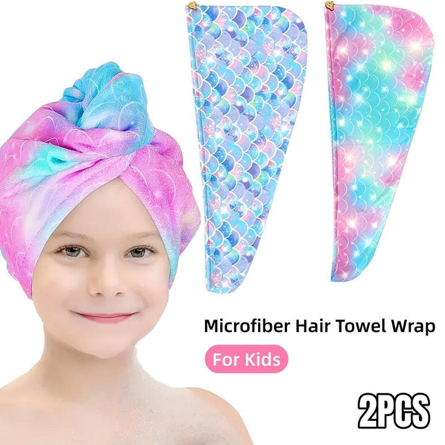 2PCS Mermaid Microfiber Hair Drying Cap Quick-Dry Soft Shower Hat