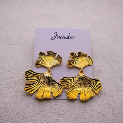 Vintage Irregular Textured Ginkgo Biloba Earrings Trendy Fashion Jewelry Women