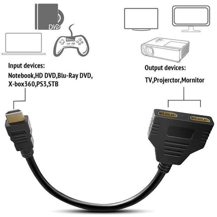 HDMI Splitter 1 In 2 Out Cable Adapter Converter 1080 Multi Display Duplicator - Aimall