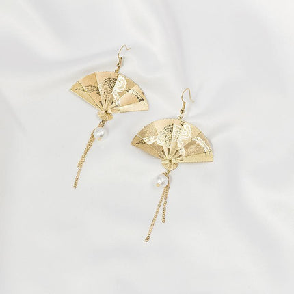Chinese Style Vintage Fan Earrings Foldable Design Fashion Jewellery for Women