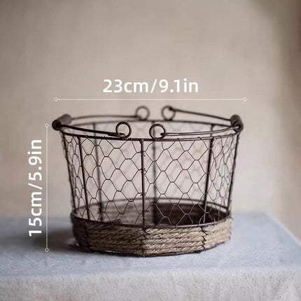 Carrying Storage Basket Iron Round Bucket Home Organizer Storage for Kitchen