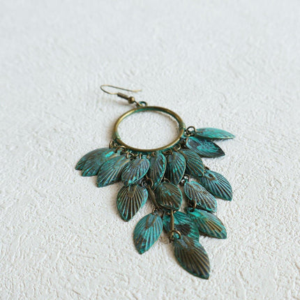 Green Bohemian Feather Tassel Earrings Ethnic Jewelry Women Fashion Accessory