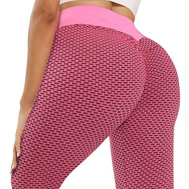 Women Yoga Pants Leggings High Waist Anti Cellulite Butt Lift Gym Fitness Pink - Aimall