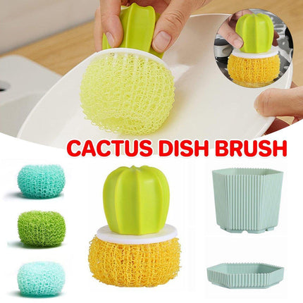 Cactus Dish Scrubber Brush W/Handle Pot Brush Cleaner Brush Kitchen Washer Brush