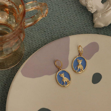 Oval Cat Earrings for Women Sweet Fashion Ear Buckle High Sense Jewelry Gift