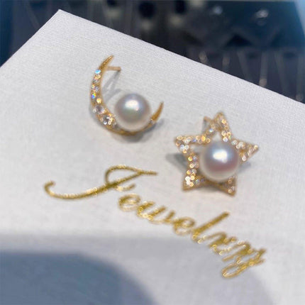 Star and Moon Asymmetric Stud Earrings Fashion Jewelry for Women Accessories