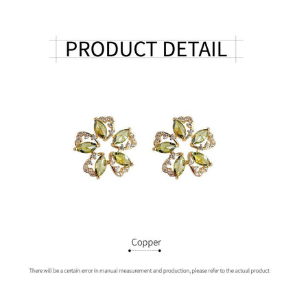 Luxury Olive Green Zircon Flower Earrings Fashion High-end Needle Earrings