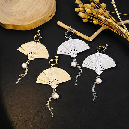 Chinese Style Vintage Fan Earrings Foldable Design Fashion Jewellery for Women