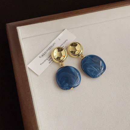 Irregular Blue Earrings For Women Retro Style Elegant Literary Fashion Jewelry