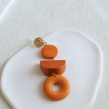Geometric Wooden Earrings Vintage Simple Colour Block Long Earrings for Women