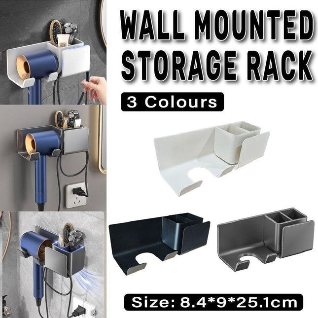 Aluminum Hair Dryer Holder Wall Mount Punch-Free Bathroom Hanging Rack Organizer