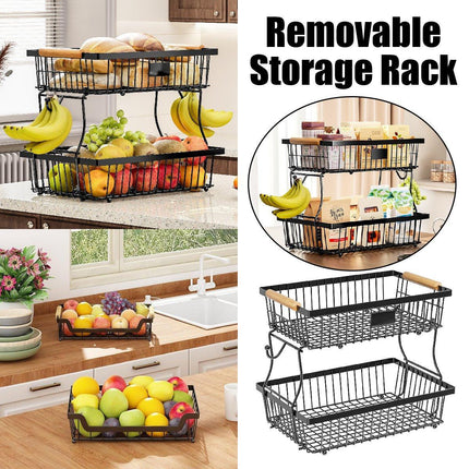 Household Double Layer Kitchen Storage Rack Removable Fruit Vegetable Organizer