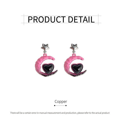 Elegant Pink Black Gradient Love Earrings Niche Design High-End Fashion Jewelry