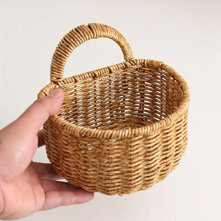 Imitation Rattan Woven Storage Basket Shelf Organizer Wash Rack for Home Decor
