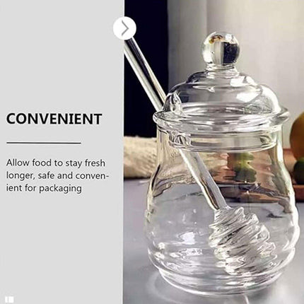Clear Glass Honey Jar with Lid Kitchen Storage Container for Honey or Jam