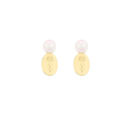 Gold Flower Oval Earrings Elegant Temperament Jewelry for Women Fashion Gift