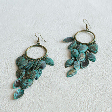 Green Bohemian Feather Tassel Earrings Ethnic Jewelry Women Fashion Accessory