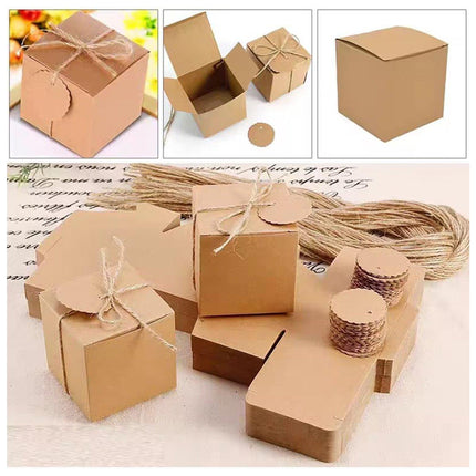 100pcs Vintage Kraft Paper Wedding Sugar Boxes Favors Gift Boxes Party Supplies