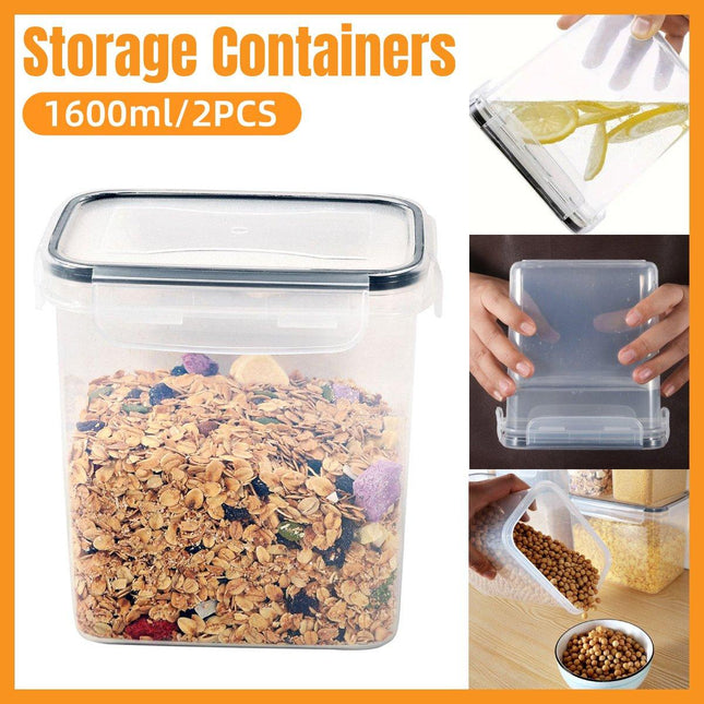 2pcs 1600ml Transparent Plastic Storage Jars Sealed Organiser Food Container