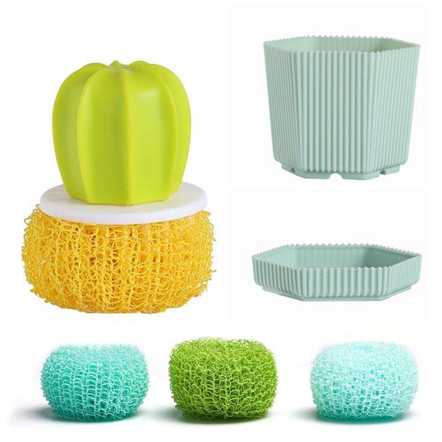 Cactus Dish Scrubber Brush W/Handle Pot Brush Cleaner Brush Kitchen Washer Brush
