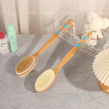 Double-sided Wooden Bristle Shower Bath Body Brush Long Handle Back Scrubber