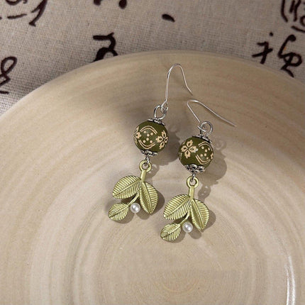 Chinese Leaf Art Earrings Vintage Style Jewelry for Women Fashion Accessory