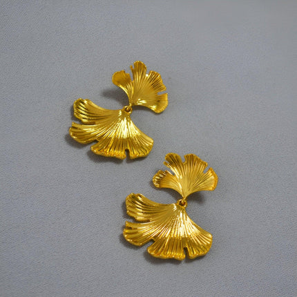 Vintage Irregular Textured Ginkgo Biloba Earrings Trendy Fashion Jewelry Women