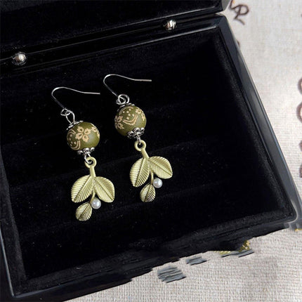 Chinese Leaf Art Earrings Vintage Style Jewelry for Women Fashion Accessory