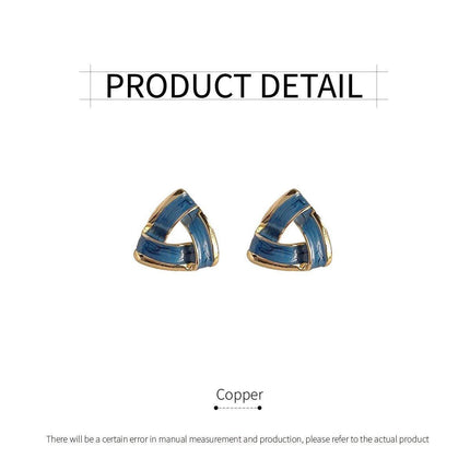 Trendy Blue Triangle Oil Drop Earrings Fashion Retro Silver Needle Jewelry