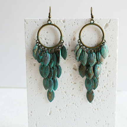 Green Bohemian Feather Tassel Earrings Ethnic Jewelry Women Fashion Accessory