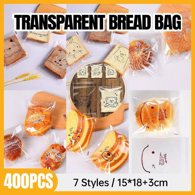 400PCS Self Sealing Bread Bags Cute Cartoon Transparent Self Adhesive Packaging
