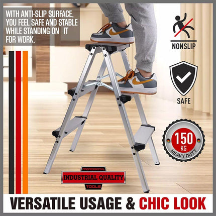 Portable Aluminium 1-3 Step Folding Ladder Anti-Slip Frame Stool for Home Use