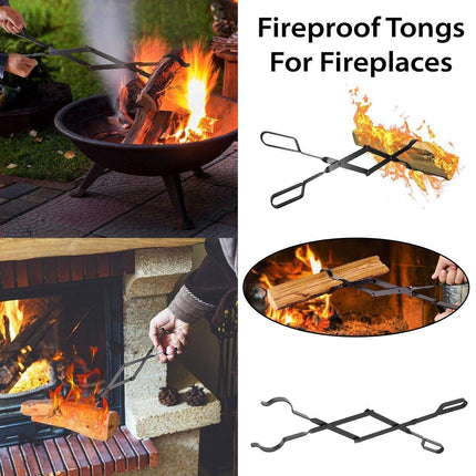 Folding Fireplace Tongs Grip Fire Pit Pliers Outdoor Indoor Fire Tools Durable