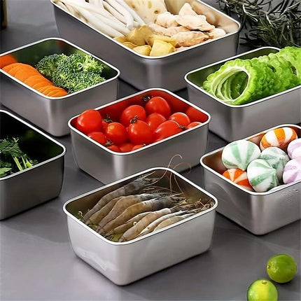 6PCS Stainless Steel Fresh-keeping Box with Sealed Lid Food Fruit Box Container