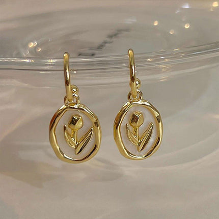 Flower Round Plate Earrings Gentle Temperament Elegant Fashion Jewelry Women