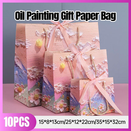 10pcs Oil Painting Gift Paper Bags for Birthday and Holiday Gift Packaging Tote