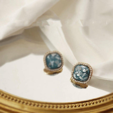 Vintage Green Square Geometric Stud Earrings Crushed Shell Jewelry for Women