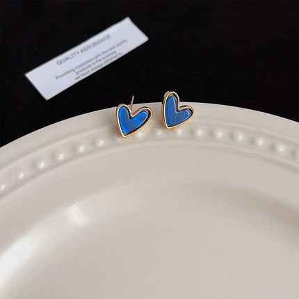 Small Fresh Blue Heart Earrings Retro Fashion Needle Women Jewelry Niche