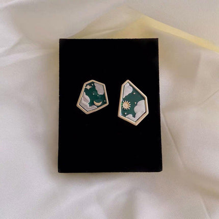Asymmetric Sun Moon Star Earrings Women Trendy Matte Design Jewelry for Fashion
