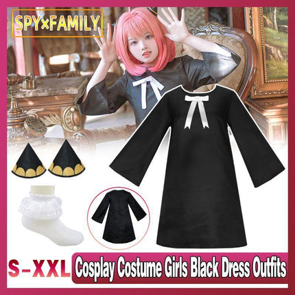 Anime SPY×FAMILY Anya Forger Cosplay Costume Women Girls Black Dress Outfits AU - Aimall
