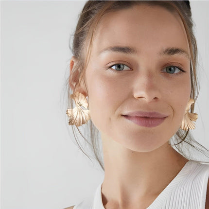 Vintage Irregular Textured Ginkgo Biloba Earrings Trendy Fashion Jewelry Women